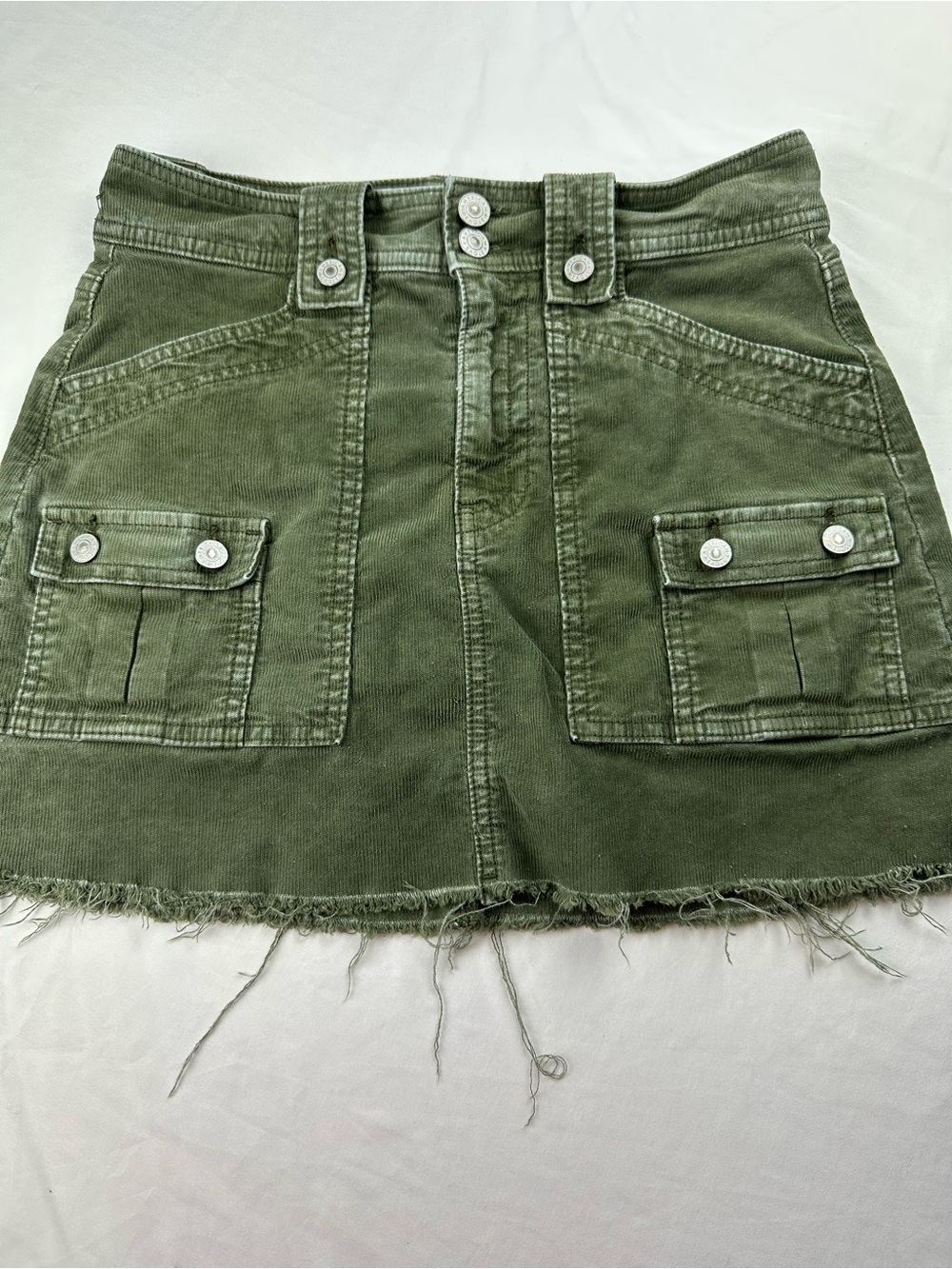 AE Olive Green Corduroy Cargo Mini Skirt Super High-Rise A-Line Distressed Y2K 4